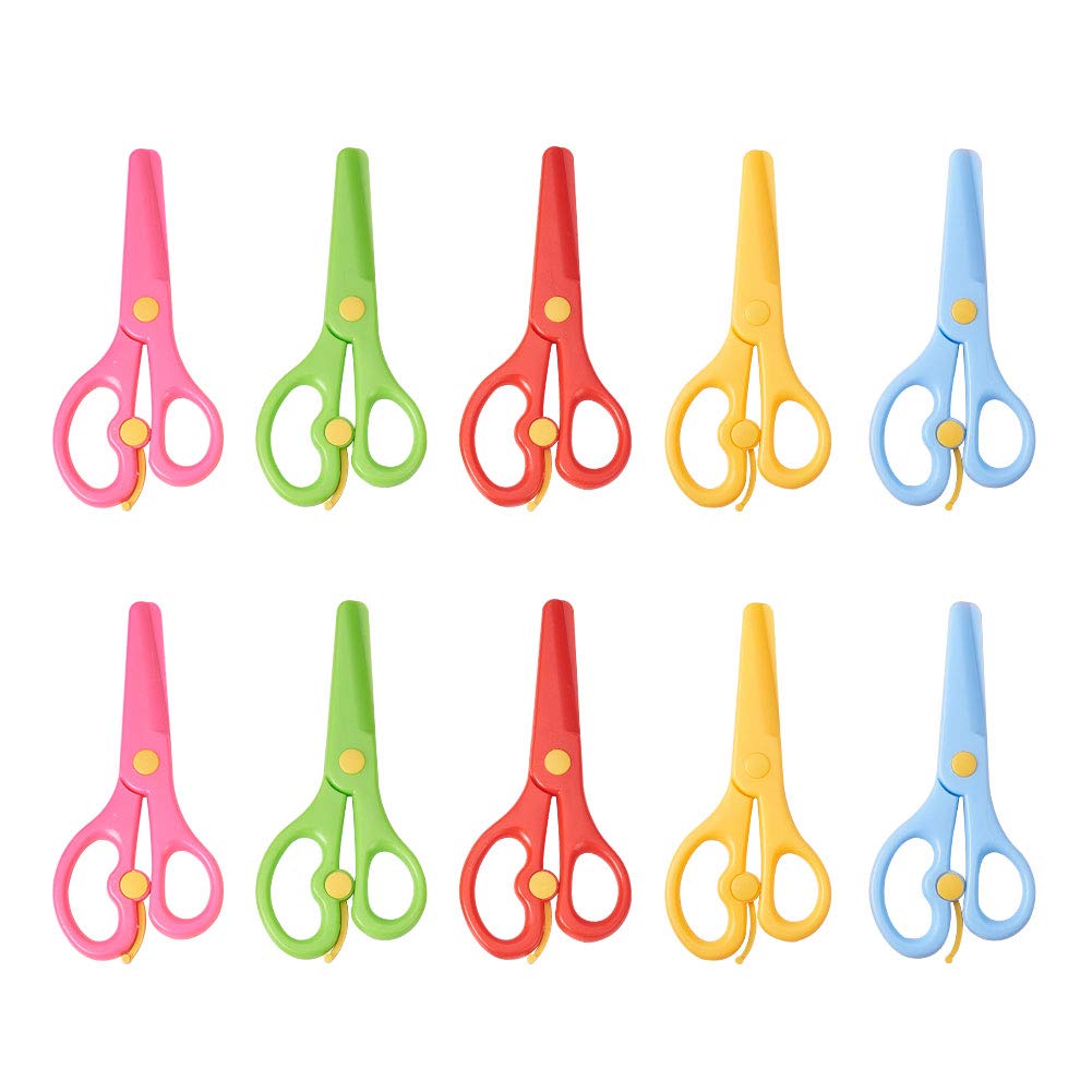 WANDIC Safety Scissors, Set of 10 Plastic Scissors Educational Training for Paper Cut Art Craft