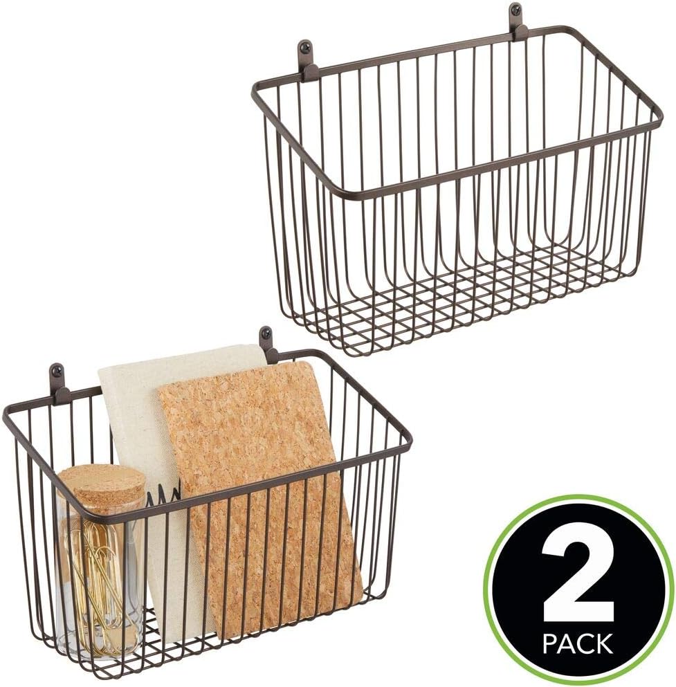 mDesign Set of 2 Hanging Storage Basket Small WallMounted Metal Wire Basket MultiPurpose