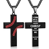 Zocomi Baseball Cross Necklace for Boys Men, Stainless Steel Cross Pendant Chain 24 Inches, Inspirational Bible Verse Religious Gift