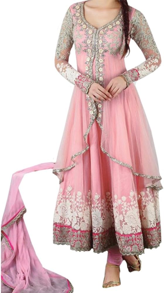 Ninecolours Georgette Party Wear Anarkali Suit In Baby Pink Colour