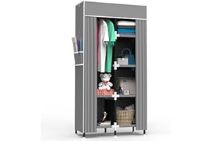 Tidyfy Portable Closet Wardrobe with 6 Storage Shelves and 1 Hanging Rack | Small Closet Clothes Organizer Portable Wardrobe Closet for Hanging Clothes (Grey, Small)
