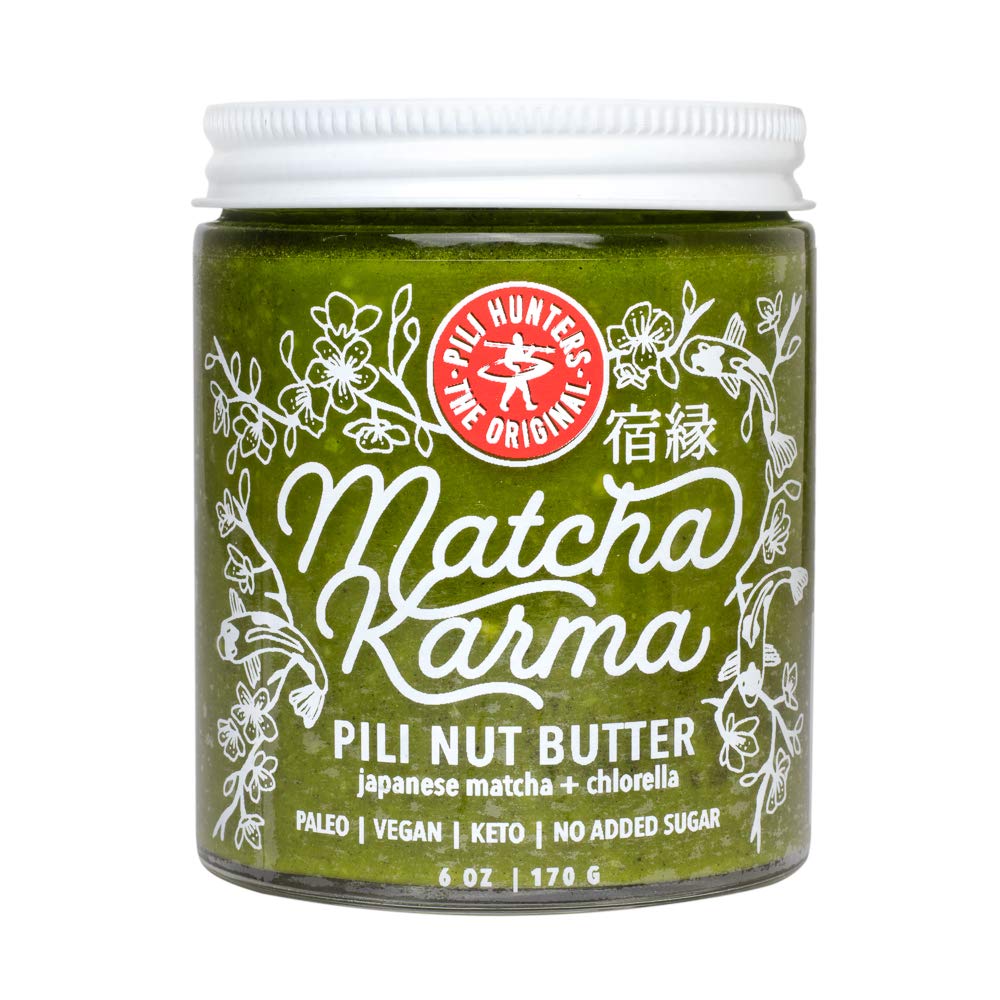 PILI HUNTERS, AS SEEN ON SHARK TANK, The Original Matcha Pili Nut Butter Spread with Chlorella, Keto, Paleo, Vegan, Low Carb Energy, No Sugar Added, Ketogenic Fat, Ketosis Superfood,(6 oz. Jar)