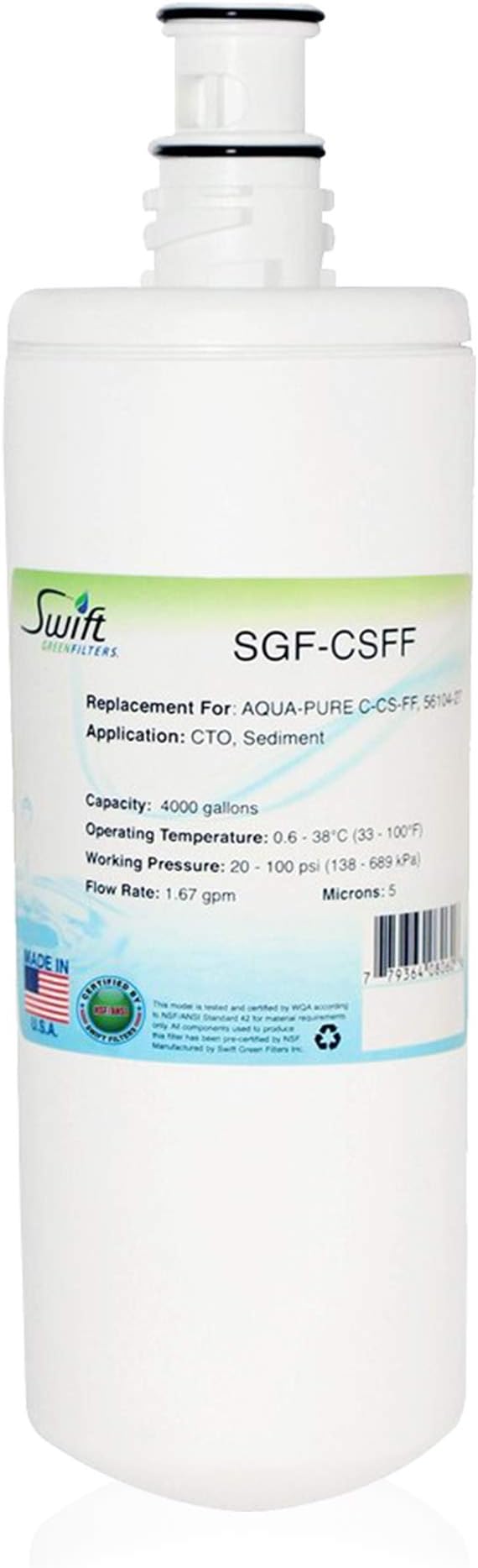 Swift Green FiltersSGF-CSFF Replacement Water filter for 3M Aqua Pure C-Cs-Ff, 56104-27 (1 Pack), White, Made in USA