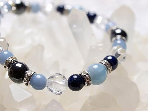 Amazon ラピスラズリ アクアマリン エンジェライト 天然石 誕生石 3月 12月 知性 パワーストーン ブレスレット Sharp Mind ブレスレット 通販