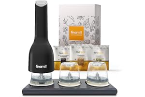 FinaMill’s Home Chef Collection Spice Grinder Set, Contains 8 Products! FinaMill Electric Spice Grinder, 3 FinaPod PRO Plus Pods, 1 Rectangular Tray, 3 Packets of FinaSpice (Midnight Black)