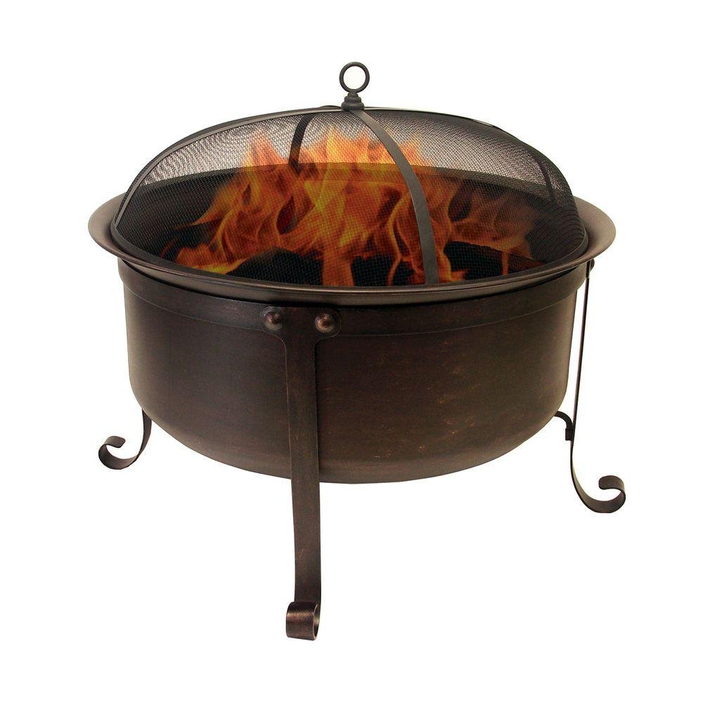 Fire Pit By Hampton Bay Welton 34 Round Cauldron Wood Burning