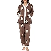 Gihuo Fleece Pajamas for Women Set Fuzzy Warm 2 Piece Winter Sleepwear Soft Cozy Pjs with Pockets