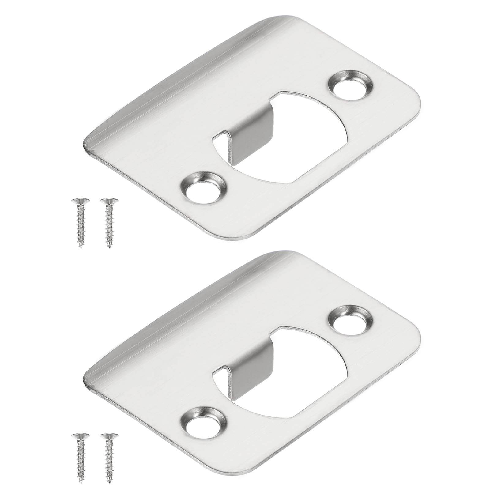 PATIKIL Door Strike Plate 2-1/4"x1-3/4",2 Pcs Round Corner Extended Lip Strike Plate, Universal Security Latch Strike Deadbolt Strike with Screw Interior & Exterior Doors,Silver