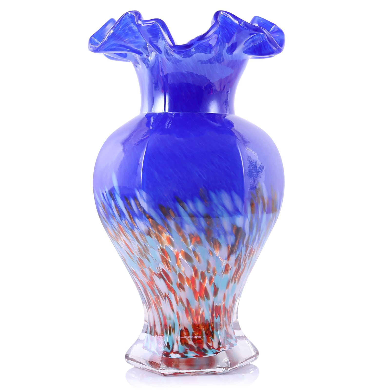 Photo 1 of LCCCK 9.5" Tall Purple Blue Vase Beautiful Hand Blown Glass Decor Flowers Vases for Centerpieces, Modern Murano Glass Art Blue Vase, for Home Decor Table Entryway Wedding Decoration