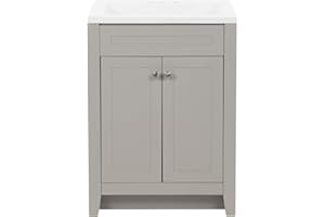 Spring Mill Cabinets Wyre Freestanding Bathroom 2-Door Cabinet and White Single-Sink Vanity Top, 24.25" W x 18.75" D x 33.13" H, Gray