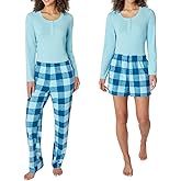 Eddie Bauer Women's 3-Piece Waffle Knit Pajama Set (Blue, X-Large)