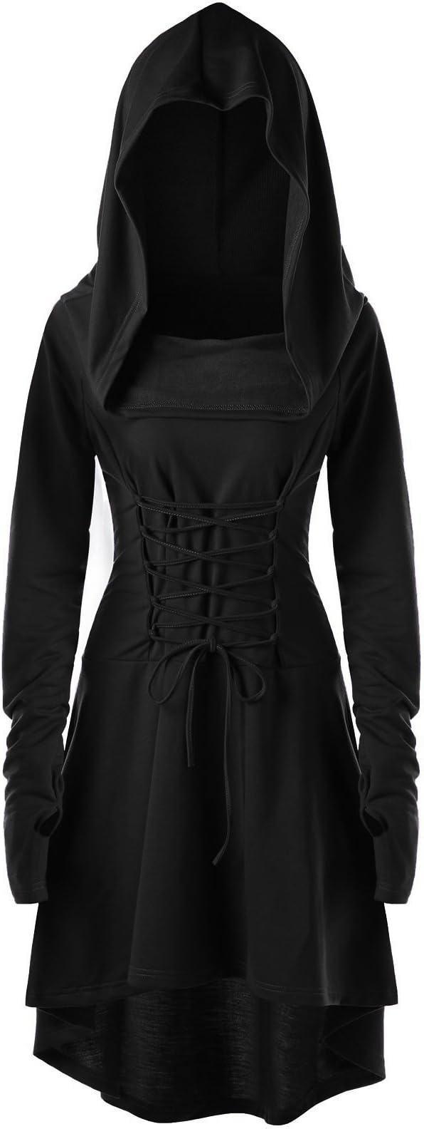 Womens Hooded Robe Lace Up Vintage Pullover High Low Long Hoodie Dress