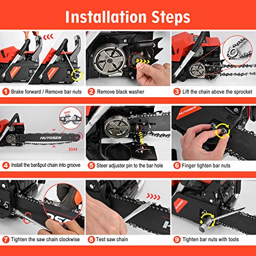 HUYOSEN 45CC 2Stroke Gas Powered Chainsaw, 18Inch Chainsaw, Cordless