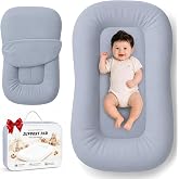 Mapotf Baby Lounger for Newborns 0-24 Months - Baby Essentials | Soft Breathable Cotton Infant Support Cushion for Tummy Time &amp; Play, Portable Infant Lounger - Navy Blue (CoverIncluded))