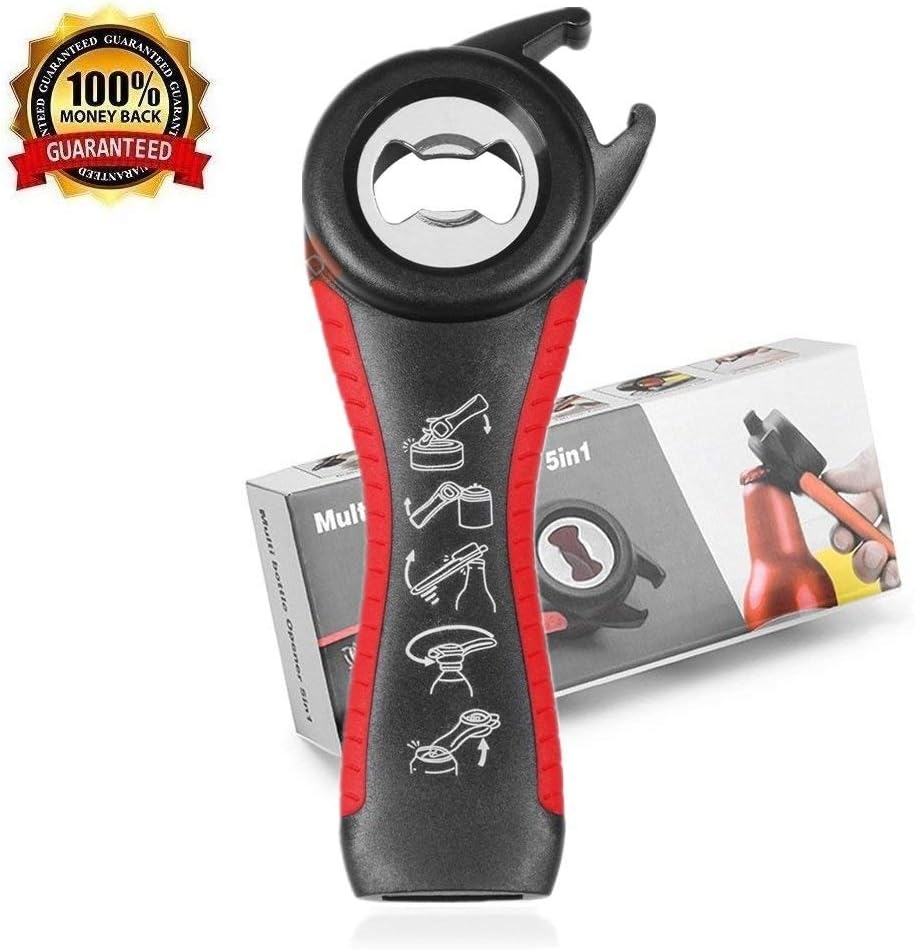 Professional Multi Bottle Opener, 5 In 1 Jar Bottle Can Opener, Lid Twist Off Gripper,Soft Grips Handle,Multifunction Opener for Seniors Rheumatoid Arthritis,FDA Approved
