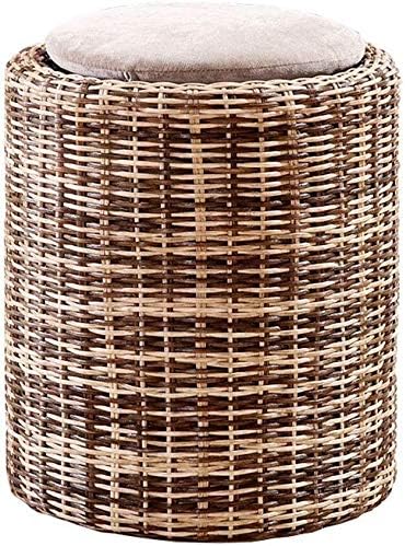 LAZNG Footstool Step Rattan Stools Work Stool Beauty Roller Stool Dressing Bedroom Living Room Retro Stools (Color : Rattan Two-color)