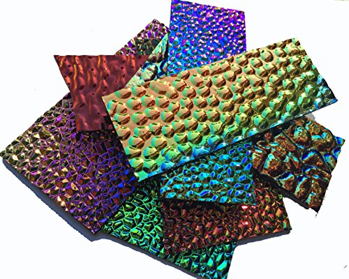 Wissmach Wafer Thin Dichroic Texture Scrap on Black - 90 COE - 1 Oz.