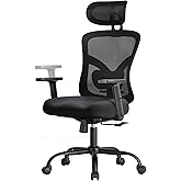 Marsail Ergonomic Office Chair Ergonomic Gaming Chair with Lumbar Support, 2D Headrest, Adjustable Armrests, Contoured Seat Cushion, Computer Desk Chair with Wheels for Home and Office (Dark)