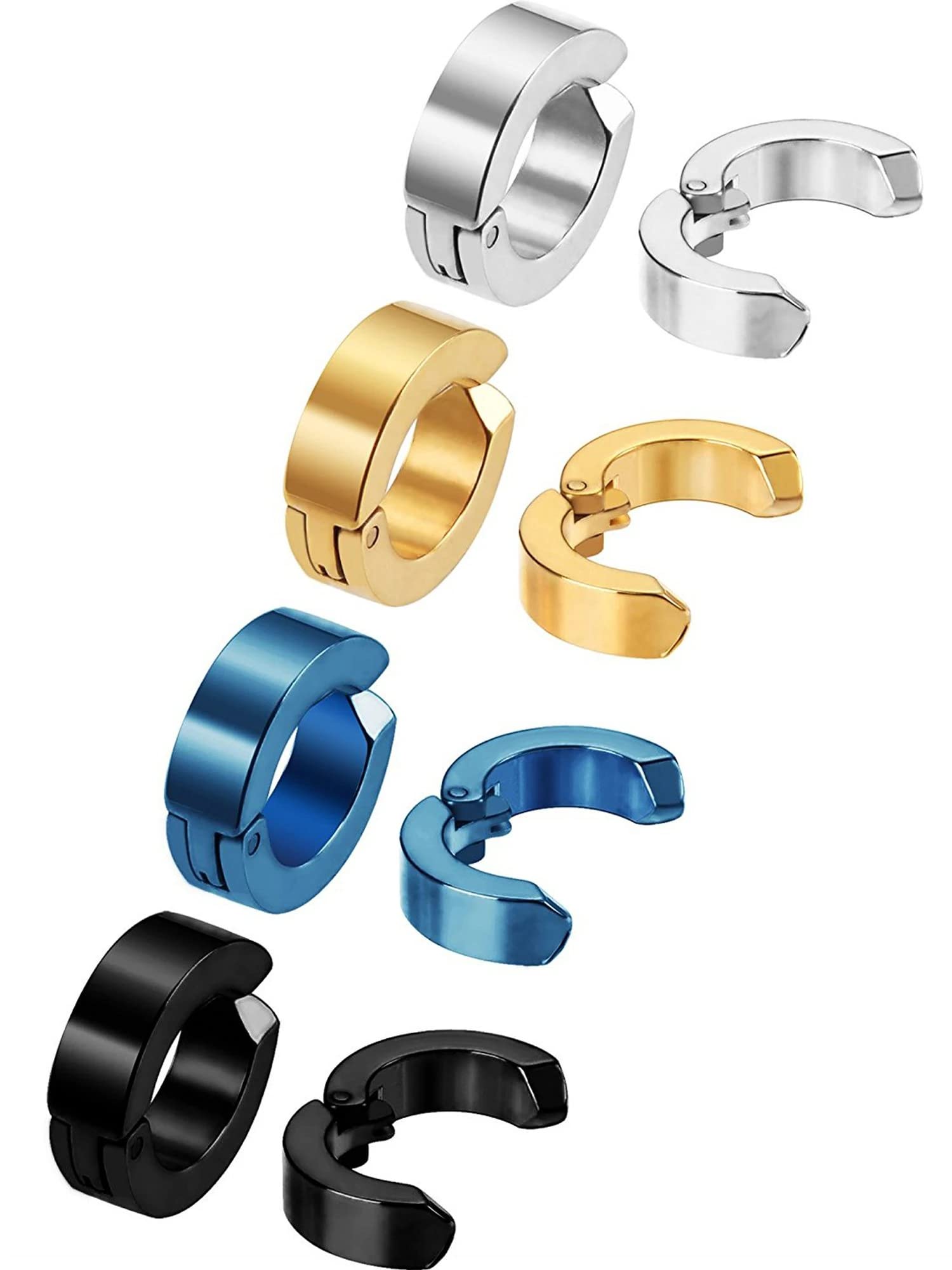 8 Pieces Non-piercing Earrings Ear Clip Fake Ear Hoops for Men and Women, Stainless Steel, 4 Colors