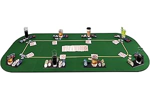 YUZPKRSI 79 x 36 Inch Foldable Poker Table Top, Rectangular Poker Table Topper Green Felt with Chips Tray & Cup Holders, Professional Texas Hold’em Poker Mat with Carrying Bag for Card Casino Games