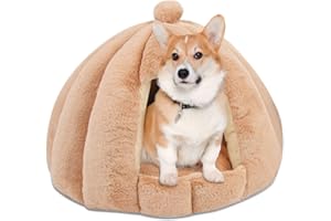 Rkrouco Dog House Indoor-Warm Dog House Kennel Bed Mat with Cushion for Small Medium Large Dogs Cats-Winter Cat Nest Puppy Cave Sofa Pet Products (Camel,L 60 * 50cm)