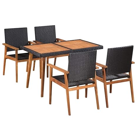 vidaXL Gartenmöbel 5-TLG. Poly Rattan Gartengarnitur Sitzgruppe Gartenset