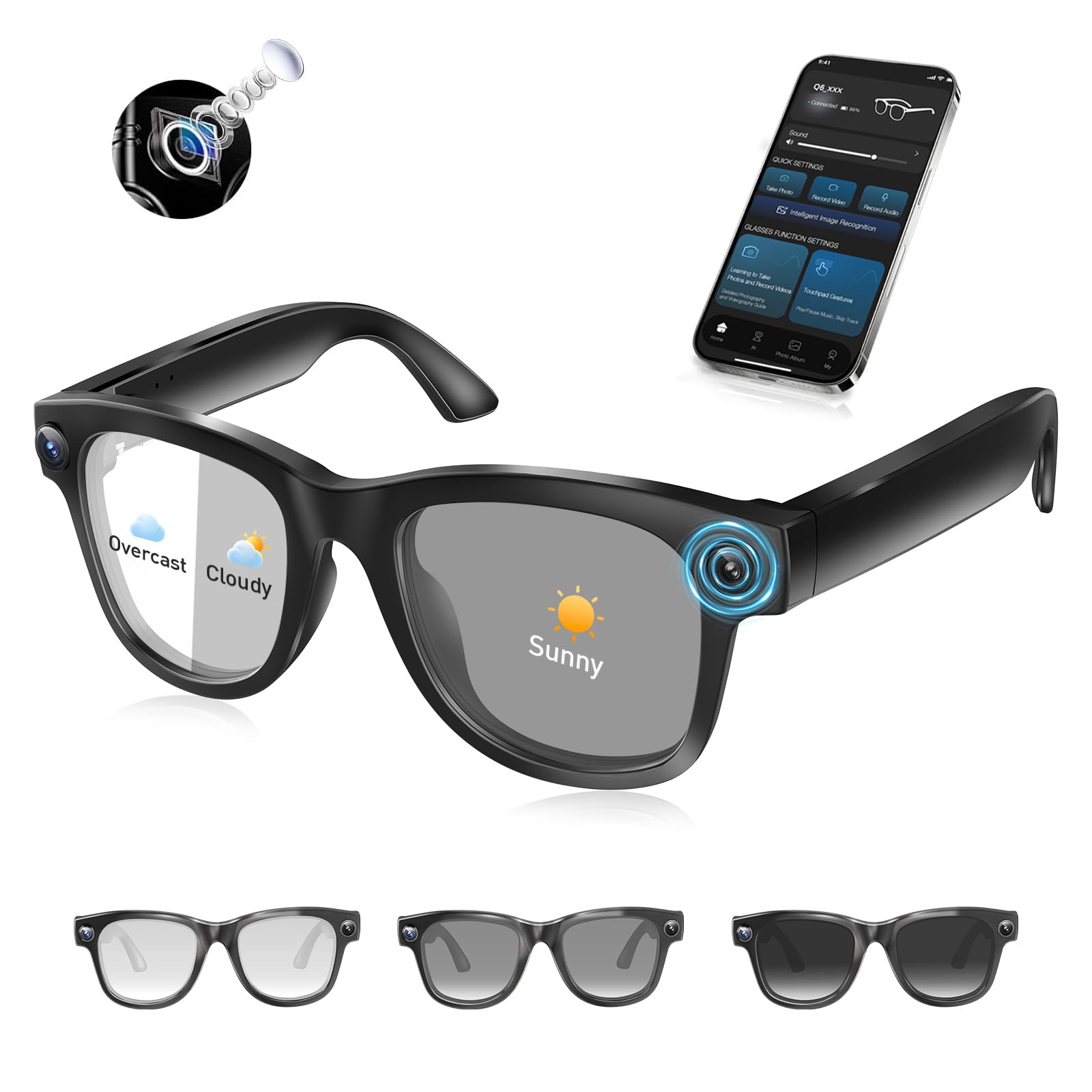 Photo 1 of (missing cord) XHABXKP AI Smart Glasses with 4K Camera & Audio | Bluetooth Video Recording Sunglasses with ChatGPT Translation