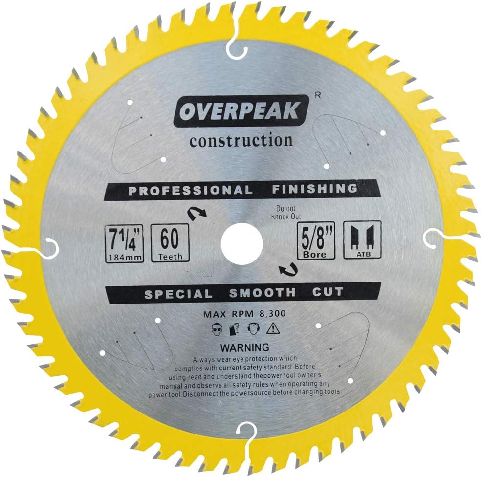 OVERPEAK 7 1/4 Inch Circular Saw Blade 60 Tooth Ultra Finish Framing