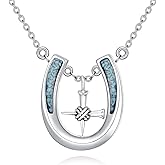 YAFEINI Horseshoe Necklace Sterling Silver Horseshoe Nail Cross Necklace Horse Shoe Jewelry Gifts For Women