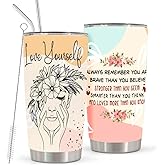 Sell4Style Love Yourself 20oz Stainless Steel Tumbler – Inspirational Quote Insulated Coffee Travel Mug, Self Love Motivation Gift for Women, Encouragement Cup