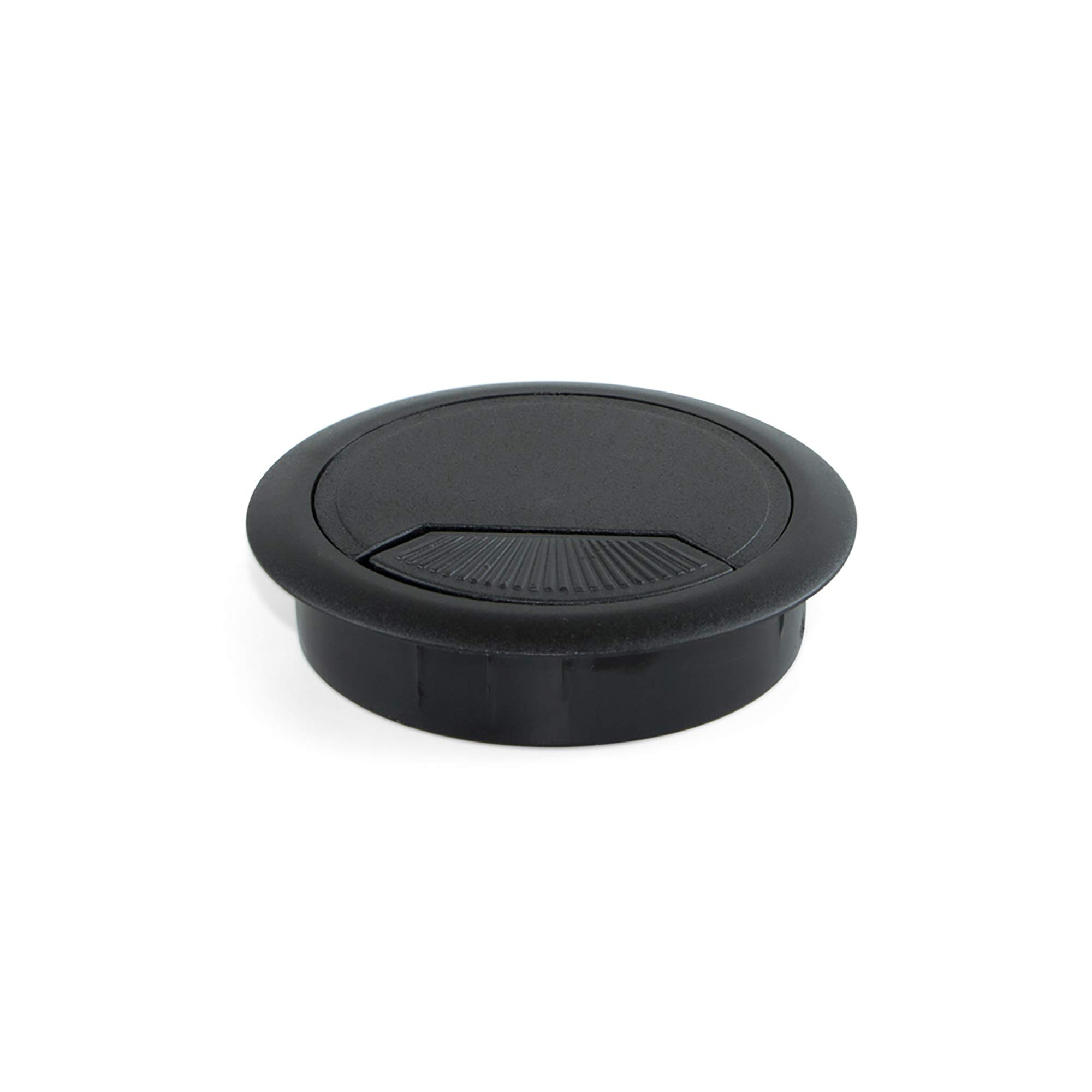 Emuca - Round Built-in Ø3,14 inch (Ø80mm) Grommets for Table/Desk/worktop, Plastic, Black, Set of 4 — image 1