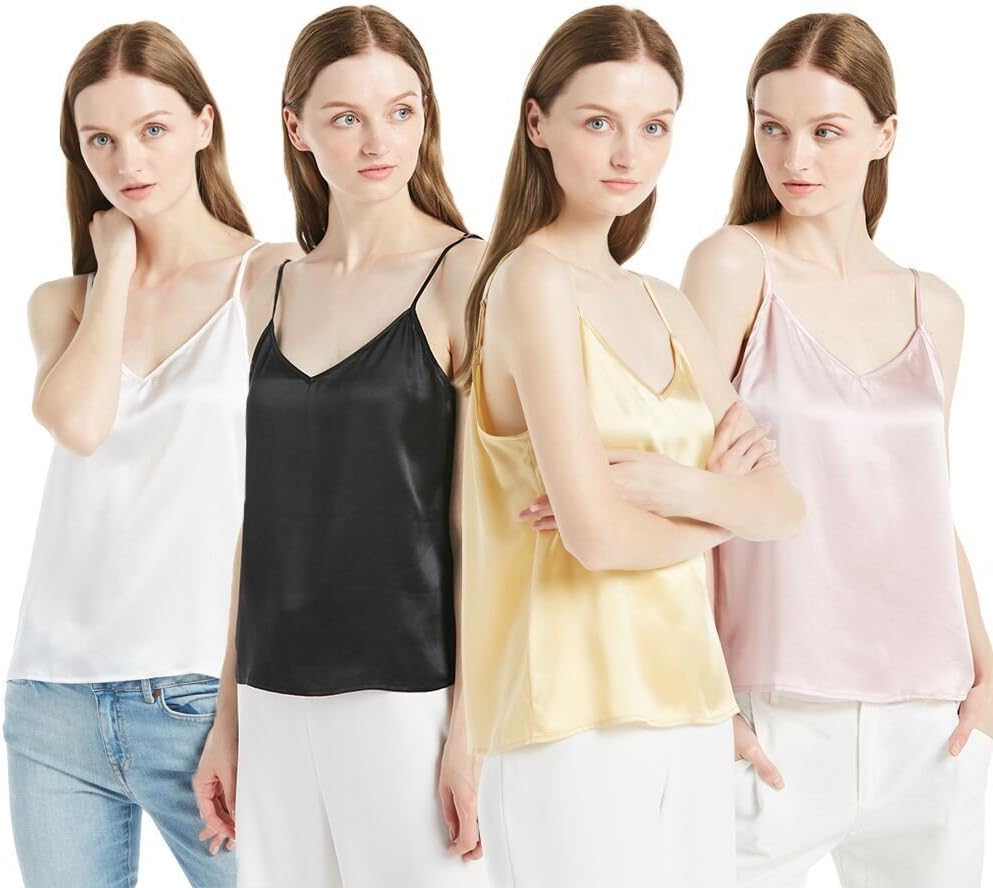 LilySilk Women's Silk Camisole Vest 4 Pack Lingerie Ladies Tank Top 22 Momme Charmeuse Silk