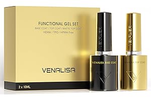 V VENALISA VENALISA No Wipe Gel Top Coat and Base Coat Set 2 Pcs 10ML for Gel Nail Polish, Shiny Finish and Long Lasting Soak Off Salon Manicure DIY at Home For Girls Women