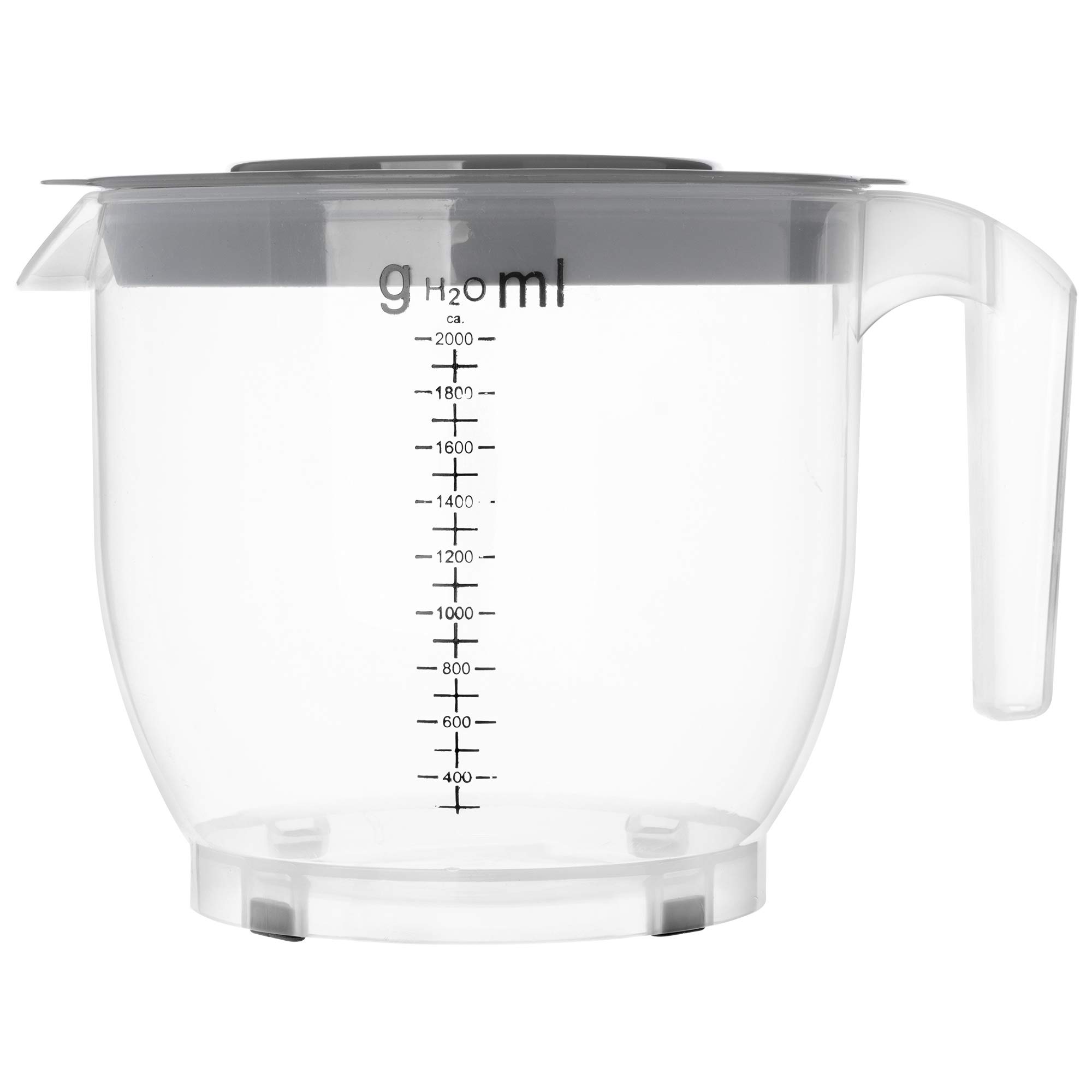 KADAX Measuring Cup, Polypropylene Mixing Cup with Lid, Measuring Jug with Handle, Transparent Cup with Measuring Scale, Multifunctional Kitchen Jug (2L, Grey)