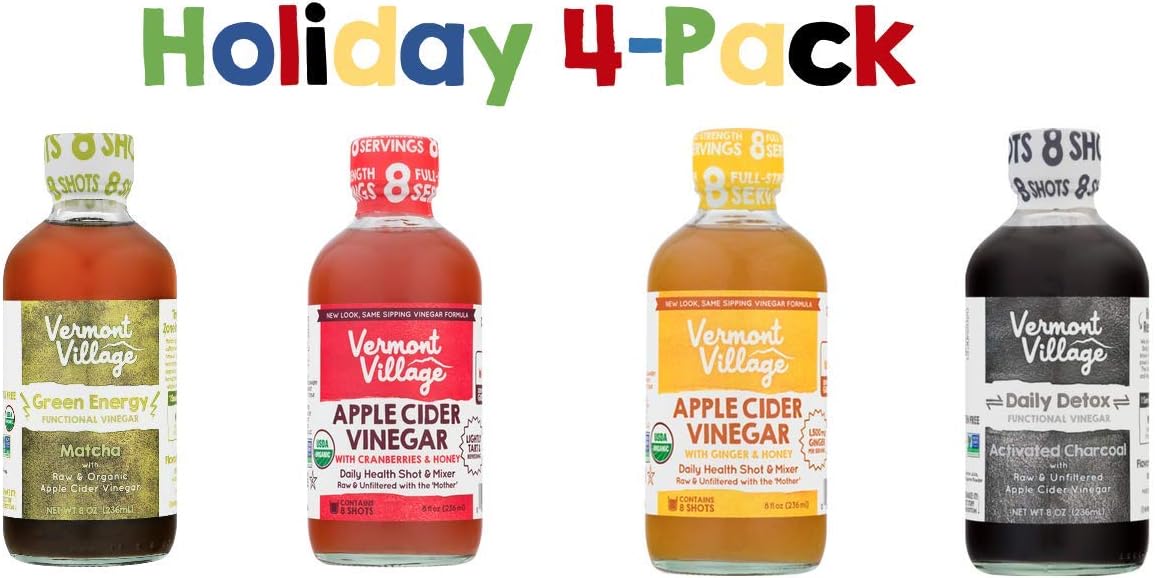 Four Pack Vermont Village Organic Apple Cider Vinegar (Holiday Pack)