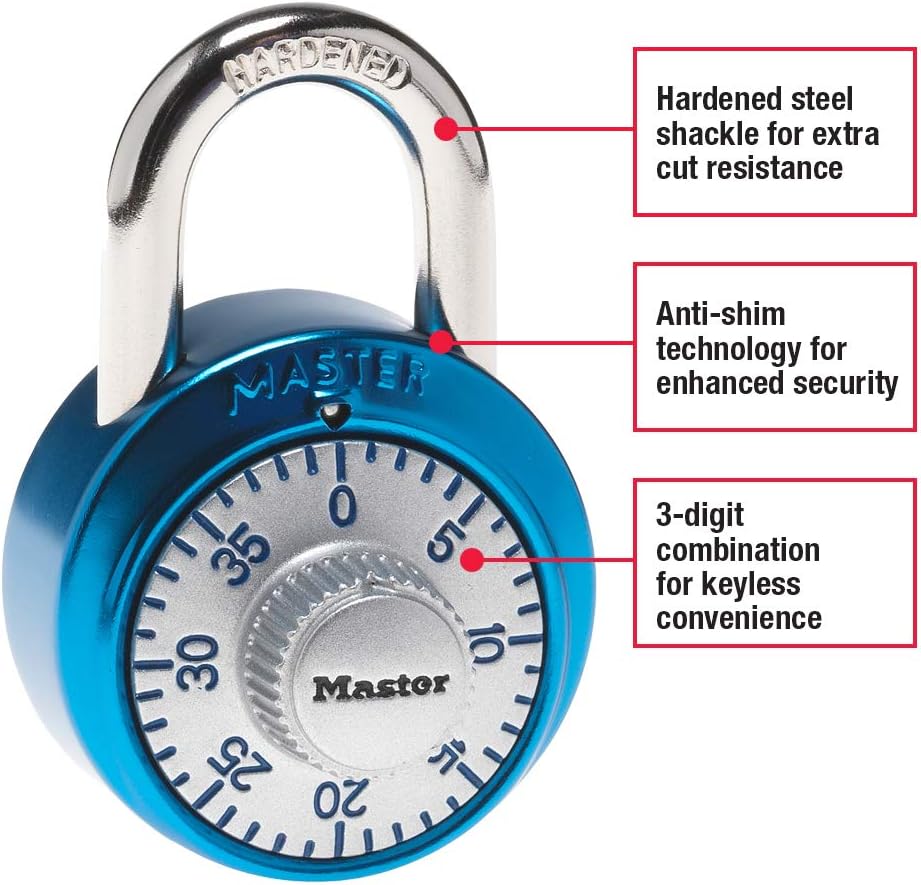 Master Lock 1561DLTBLU Locker Lock Combination Padlock, 1 Pack, Light Blue - Combination Padlocks - 