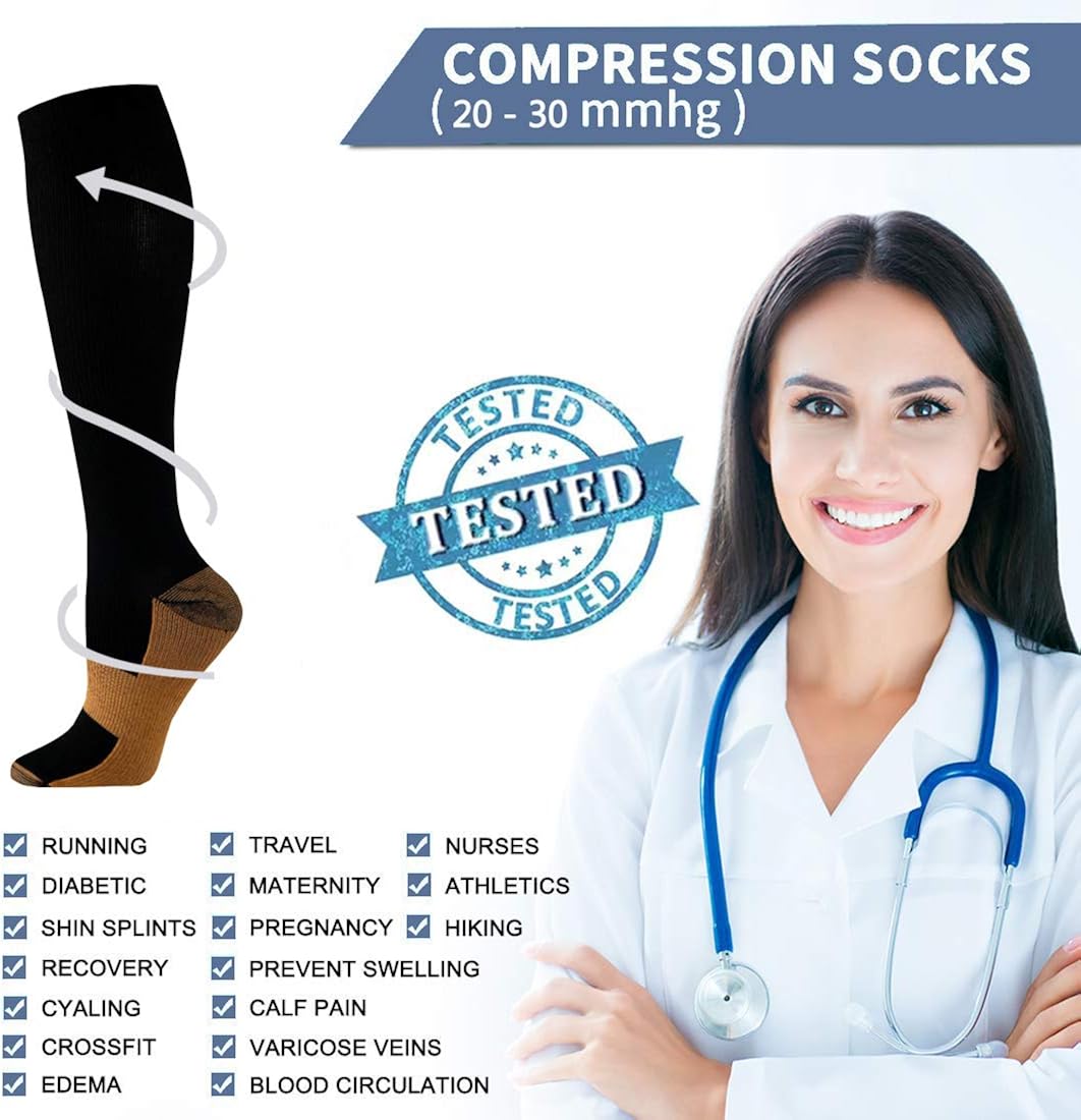 Copper Compression Socks Women & Men 20-30mmgh - Best for Medical, Circulation,Running,Sports,Flight Travel, Pregnancy: Clothing