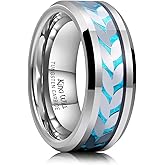 King Will 8mm Tungsten Wedding Band for Men - Black/Gunmetal Promise Ring Shell Plated Leaves Inlay, size 7-14