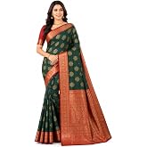 TRILOK CREATION Women's Banarasi Silk Saree With Golden Zari Border Elegant Festive Saree With Unstitched Blouse