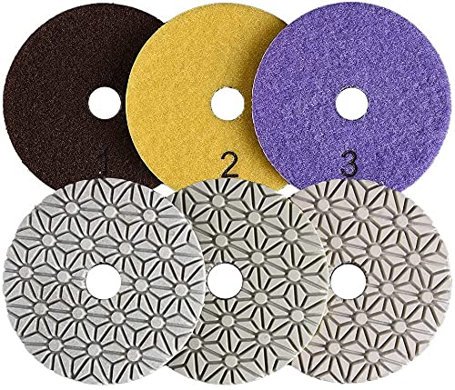 GioTools Full Set (3 Steps - Snowflake): Professional Quality Diamond Wet Polishing Pads 100mm/4inch" for Granite Marble — image 1