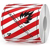 YIKIADA 500 PCS Hazard Class 4 D.O.T. Flammable Solid Labels 4 × 4 Inches Waterproof Vinyl Self Adhesive Removable Stickers for Shipping Transportation Storage