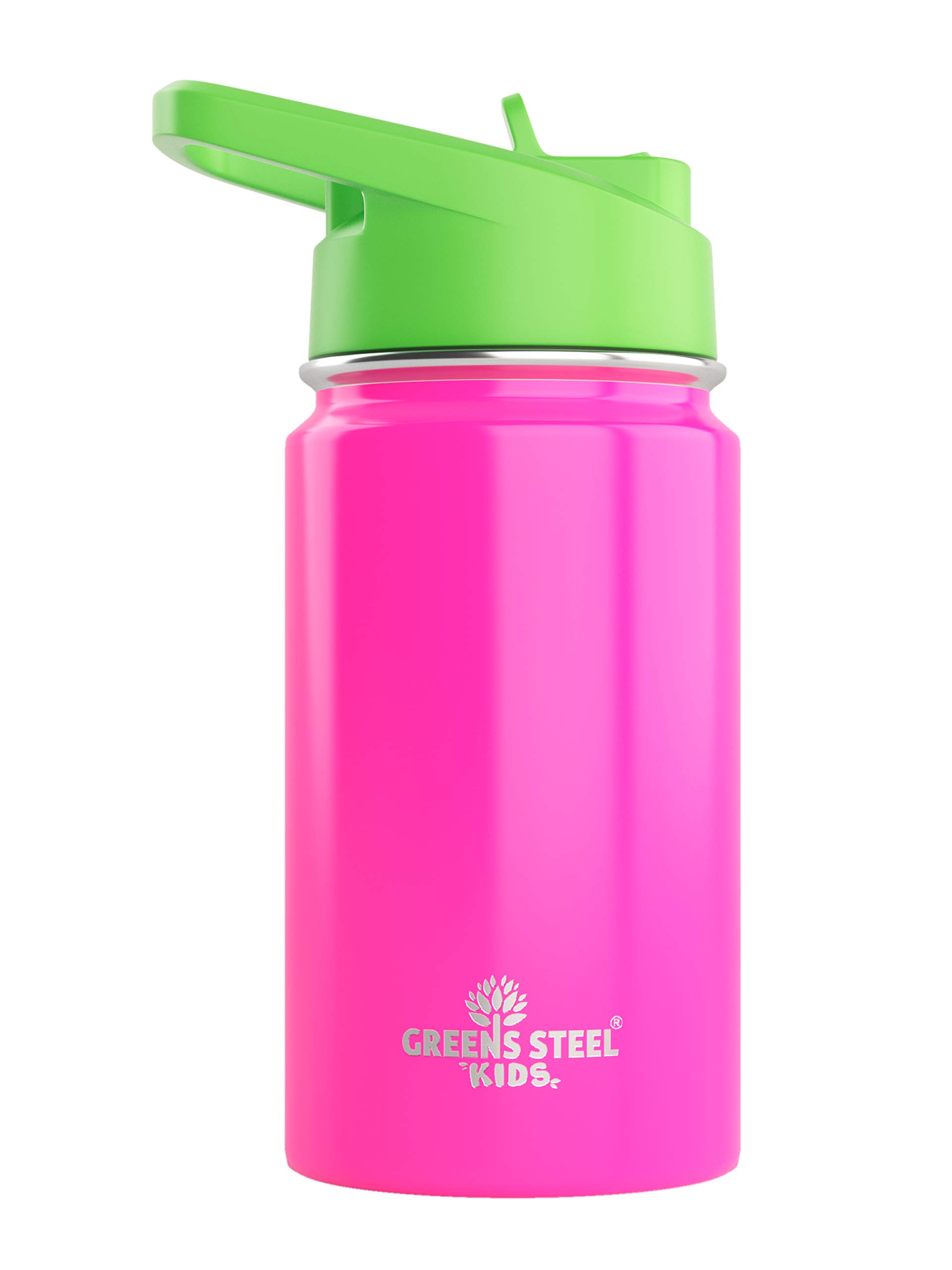 Kids Water Bottle - 350ml, Pink | Leak Proof with Straw & Handle | 12 Cold | Insulated, Double Wall Stainless Steel | Easy Sip Toddler Cup | Child's Flask | Eco Friendly
