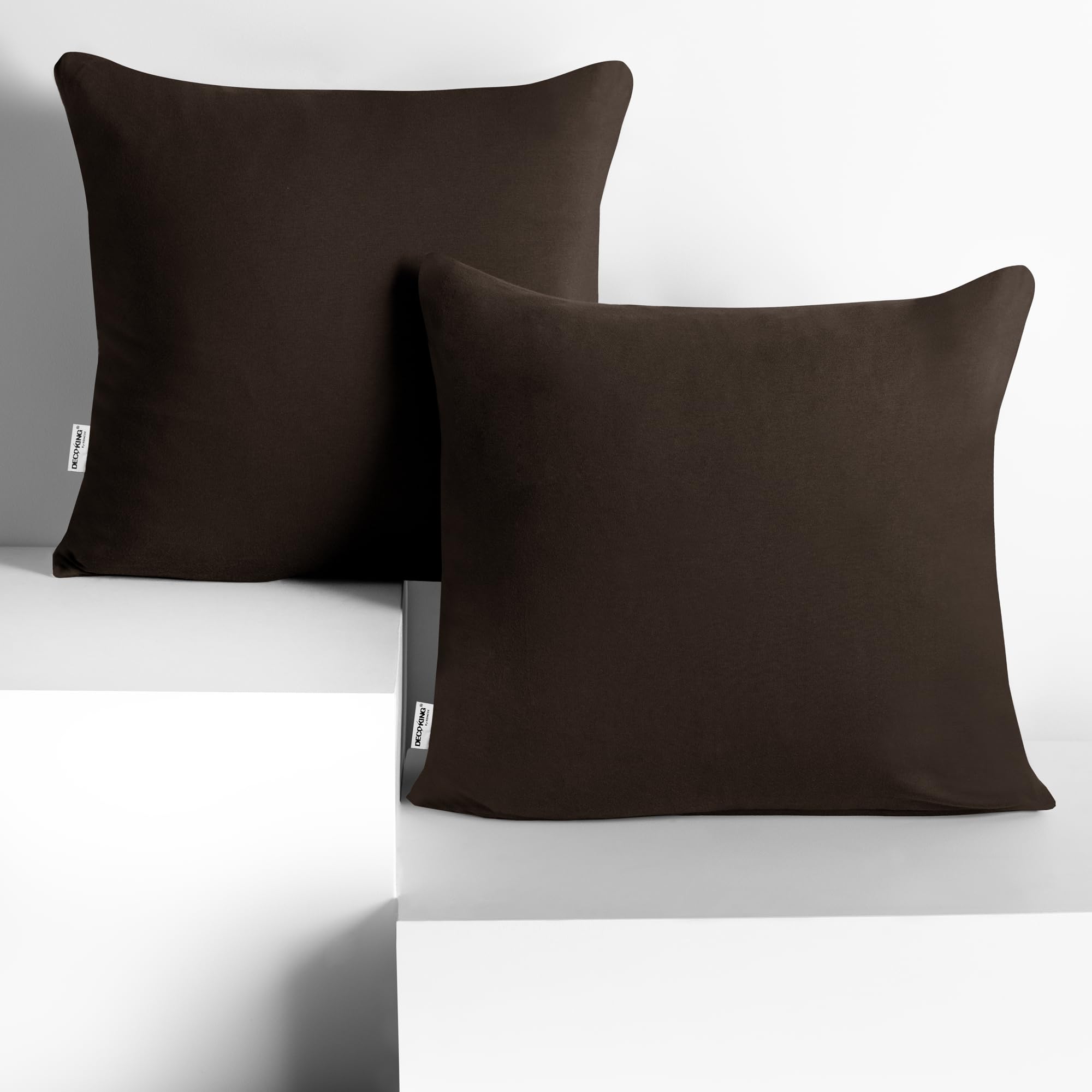 DecoKing 2 Pillowcases 40 x 40 cm Jersey 100% Combed Cotton Zip Chocolate Brown Amber
