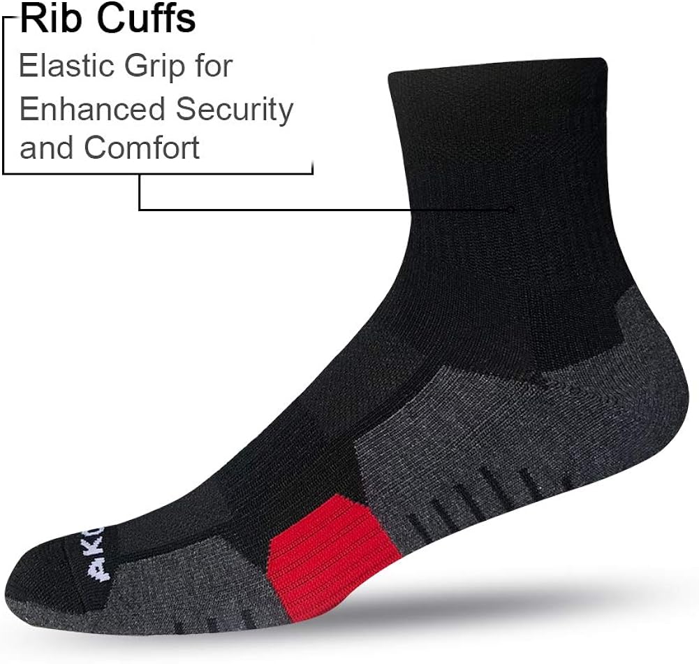 AKOENY Men's Performance Athletic Quarter Socks for Workout, Running, Sports (6 Pack): Clothing