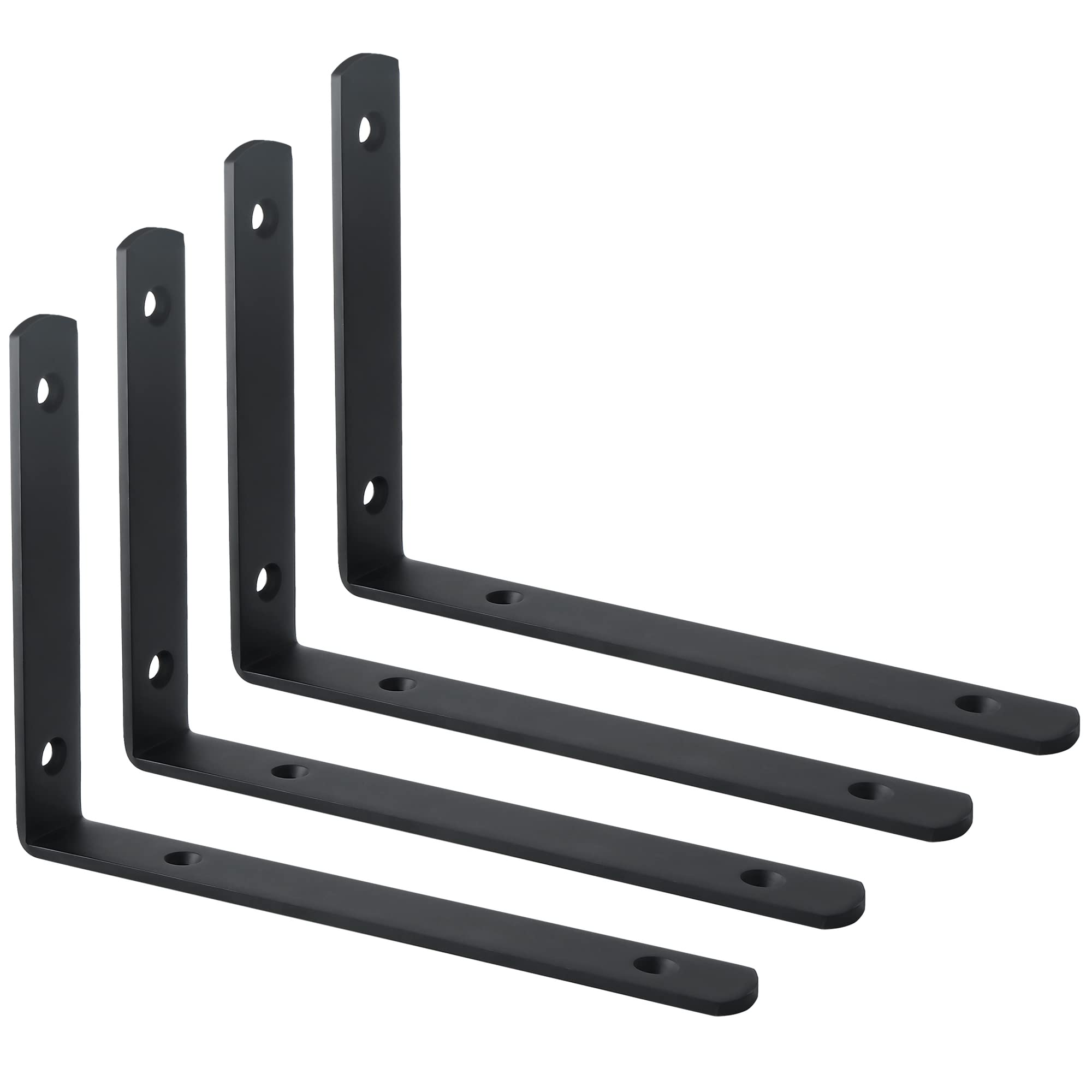 Sayayo 4MM Shelf Bracket L Brackets Wall Brackets for Wood Shelves Heavy Duty Shelf Support 200mm*138mm, Stainless Steel Matte Black, 4 Pcs, EJ5208B-4P