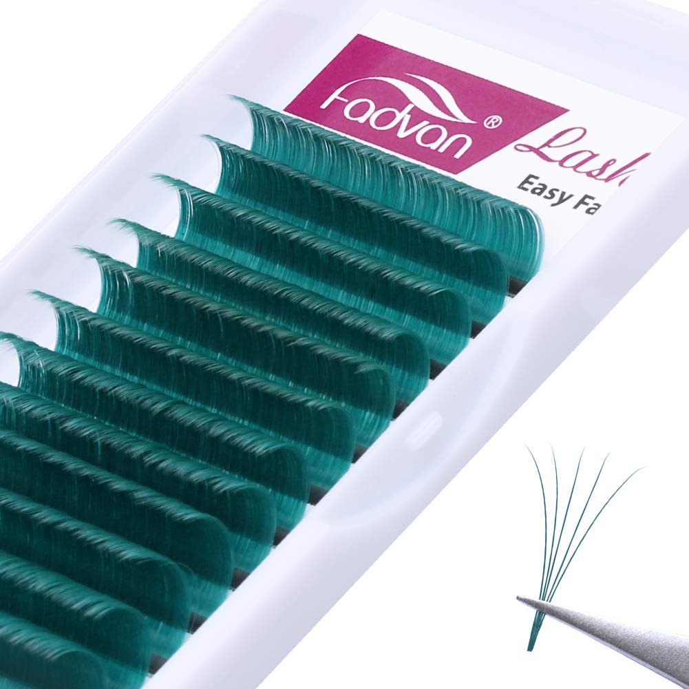 Easy Fan Color Volume Eyelash Extensions Green 0.07mm D Curl 8-14mm FADVAN Color Lashes Individual Lashes Extensions 3D 4D 5D 6D 8D 10D Russian Self Fanning Volume Eyelash (Green 0.07-D, 8-14mm)