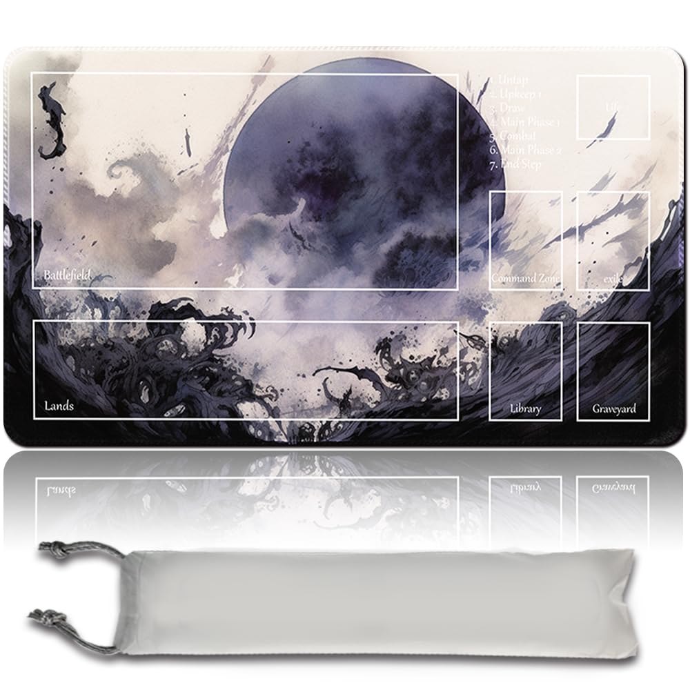 Board Game MTG Playmat + Free Waterproof Bag, Stitched Edges, Smooth Rubber Surface, MTG PlayMat with Zones (An Original Angel of Flight Alabaster Playmat) (Damnation)
