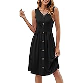 KUOTAI Womens Summer Dresses Sleeveless Casual Loose Swing Button Down Midi Dress V-Neck Flowy A-Line Sundress