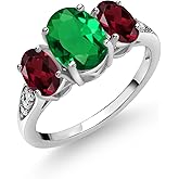 Gem Stone King 10K White Gold Green Nano Emerald Red Rhodolite Garnet and White Lab Grown Diamond 3 Stone Engagement Ring For Women (1.79 Cttw, Gemstone Birthstone)