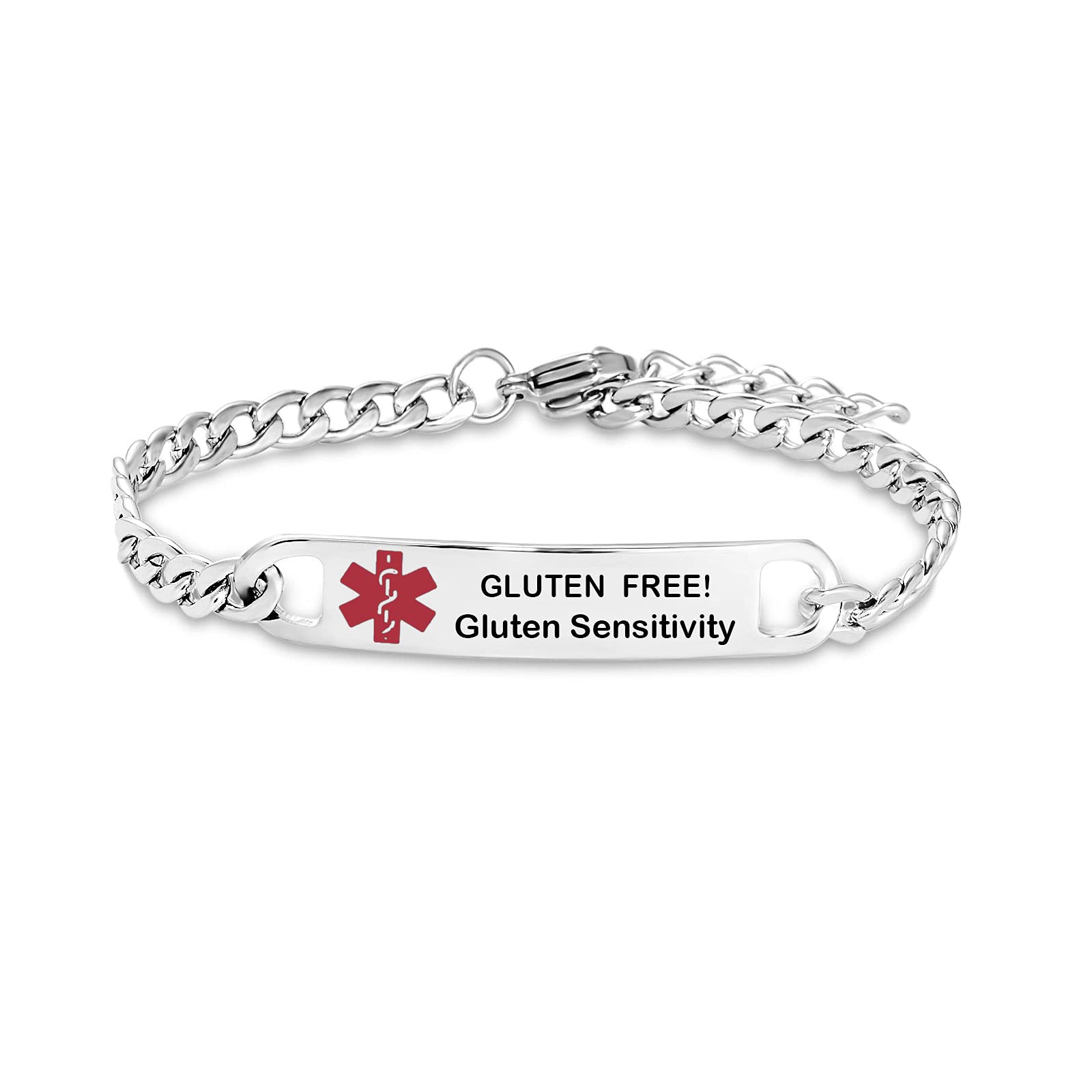 KunBead Jewelry GLUTEN FREE Medical Alert Bracelets for Women Adjustable Stainless Steel Mesh Emergency Awareness Medical ID Bracelet